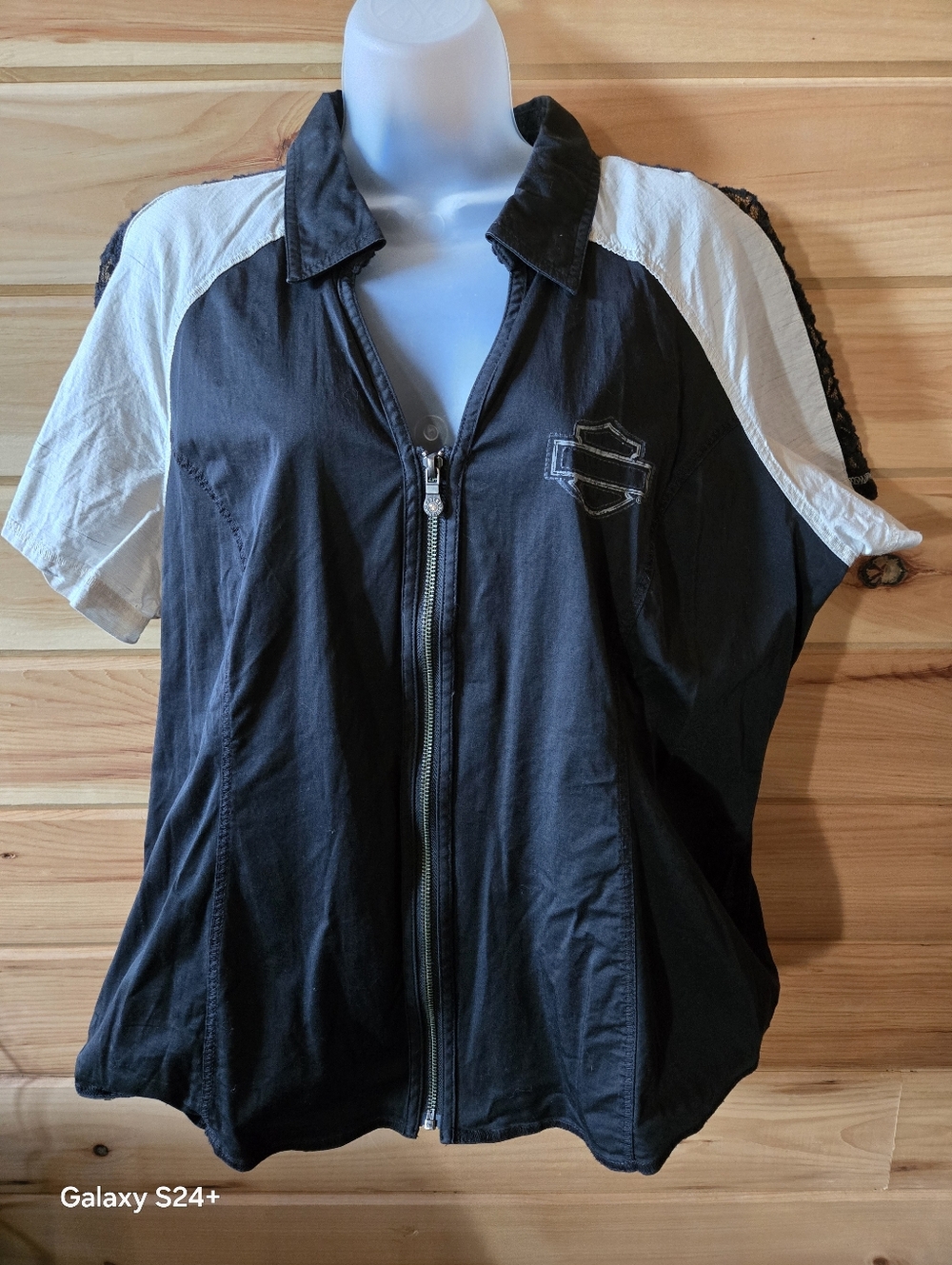Harley-Davidson Black and White Studded Shield Top Sz 2XL